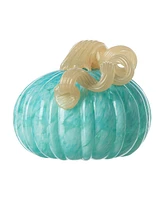 Glitzhome 6"D Fall Turquoise Round Glass Pumpkin