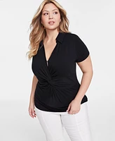 I.n.c. International Concepts Plus Twist-Front Collared Top