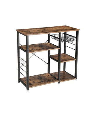 Slickblue Metal Frame Kitchen Shelf with Wire Basket, S-Shaped Hooks