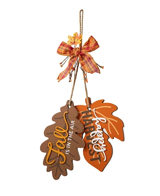 Glitzhome 24.5"H Fall Wooden Maple Leaves with Bowknot Door Hanger