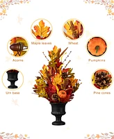 Glitzhome 24"H Fall Maple Leaf Urn Table Tree
