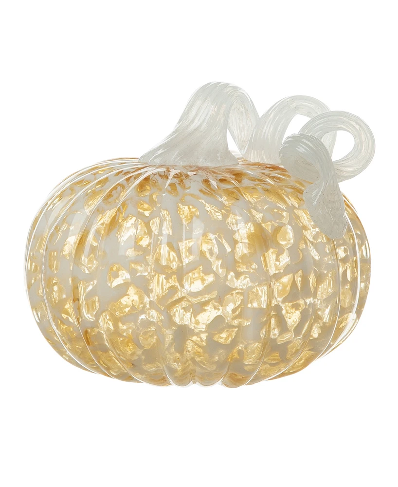 Glitzhome 6"D Fall Amber Dots Round Glass Pumpkin