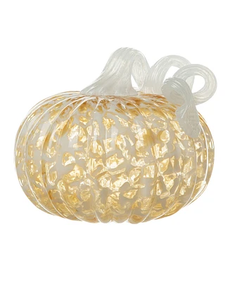 Glitzhome 6"D Fall Amber Dots Round Glass Pumpkin