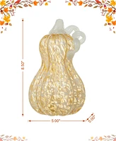 Glitzhome 8.5"H Fall Amber Dots Glass Gourd