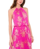 Msk Petite Pleated Gold-Print Gown