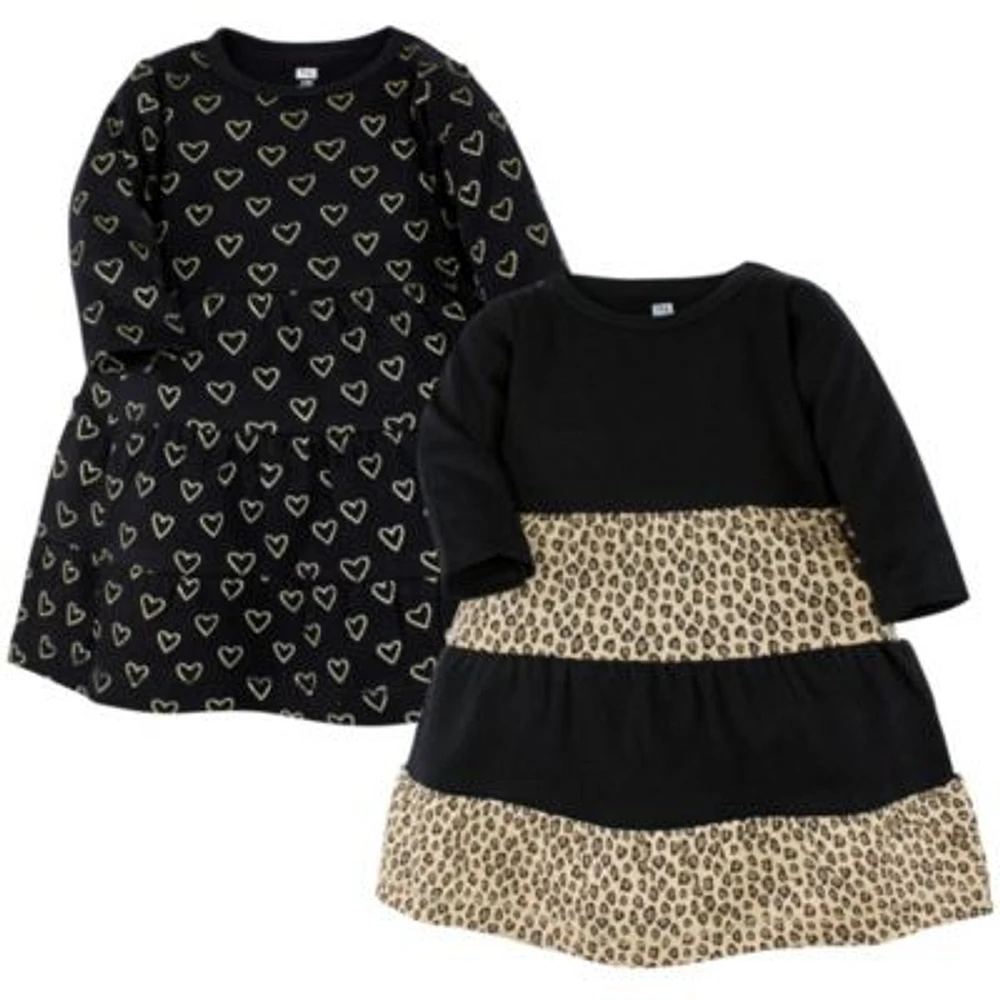 Hudson Baby Big Girls Cotton Dresses Leopard Gold Heart