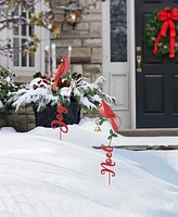 Glitzhome 36"H Set of 2 Christmas Metal Cardinal "Joy" and "Noel" with Bell Yard Stake or Wall Decor