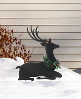 Glitzhome 42"H Set of 2 Christmas Metal Silhouette Reindeers Yard Stake or Wall Decor