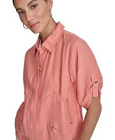 Dkny Women's Roll-Tab Button-Front Crinkle Jacket