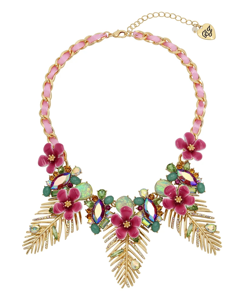 Betsey Johnson Faux Stone Palm Leaf Bib Necklace