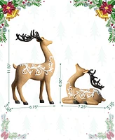 Glitzhome Set of 2 Resin Christmas Reindeer Table Decor