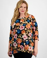 Jm Collection Plus Riley Garden Swing Jacquard Top, Created for Macy's