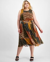 Robbie Bee Plus Size Patchwork-Print Jersey Midi Dress