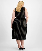 Robbie Bee Plus Striped Faux-Wrap Midi Dress