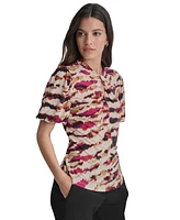 Dkny Women's Printed Balloon-Sleeve Twist-Neck Top