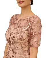 Adrianna Papell Petite Sequin Embroidered Boat-Neck Dress