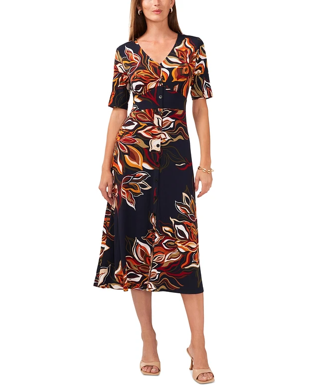 Msk Petite Floral-Print Button-Front Midi Dress | MainPlace Mall