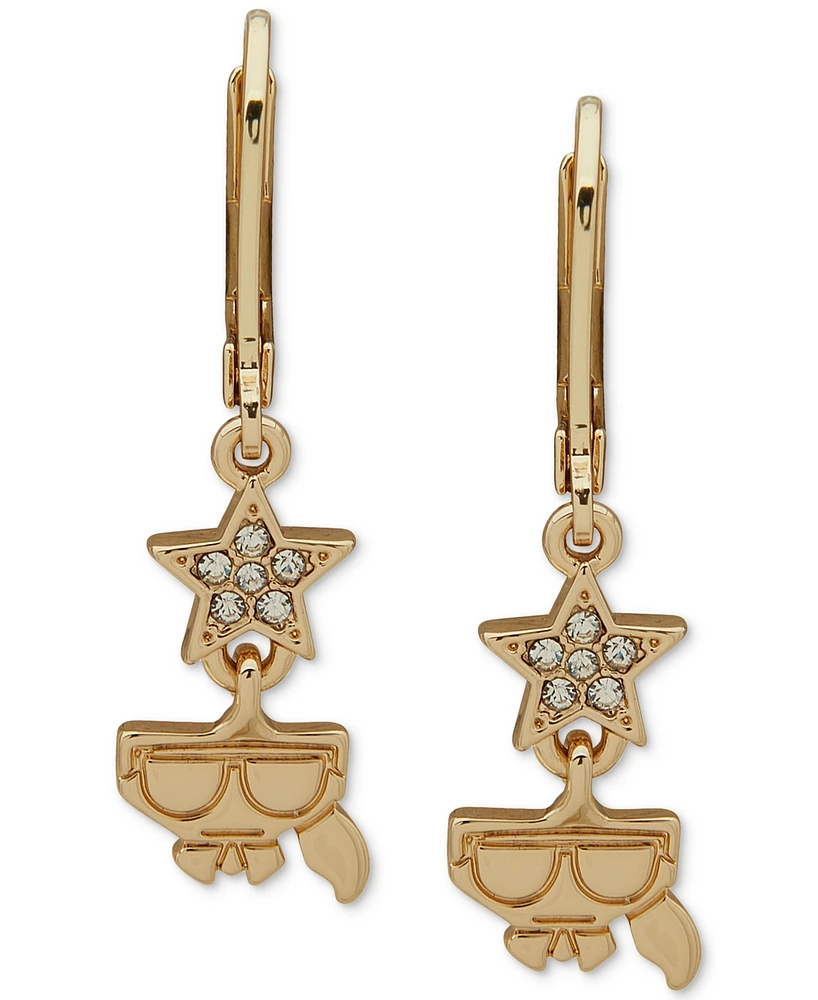 Karl Lagerfeld Paris Gold-Tone Crystal Karl Double Drop Earrings