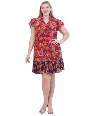 Vince Camuto Plus Printed Chiffon Smocked-Waist Dress