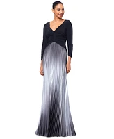 Betsy & Adam Women's Ombre Pleated 3/4-Sleeve Gown