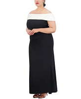 Eliza J Plus Embellished Off-The-Shoulder Gown