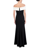 Eliza J Petite Studded Off-The-Shoulder Gown