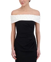 Eliza J Petite Studded Off-The-Shoulder Gown