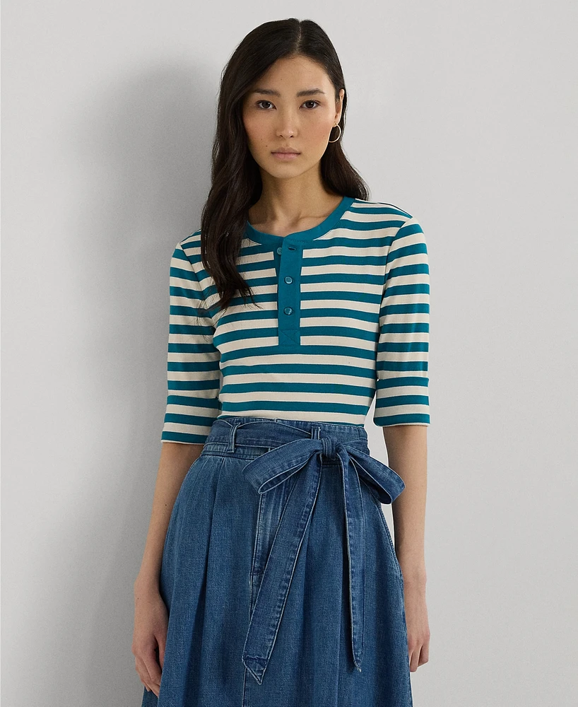 Lauren Ralph Petite Striped Henley Tee