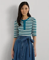 Lauren Ralph Petite Striped Henley Tee