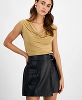 Bar Iii Women's Belted Faux-Leather Wrap Skirt, Created for Macy's