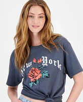 Rebellious One Juniors' New York Rose Graphic T-Shirt