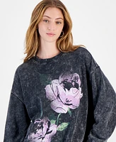 Rebellious One Juniors' Rose Mineral-Wash Sweatshirt