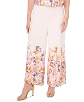 Sam & Jess Petite Floral-Print Pull-On Wide-Leg Pants