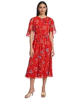 Calvin Klein Women's Floral-Print Draped-Sleeve Dress