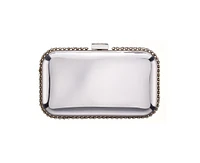 Nina Metallic minaudiere with cystal adorned edge