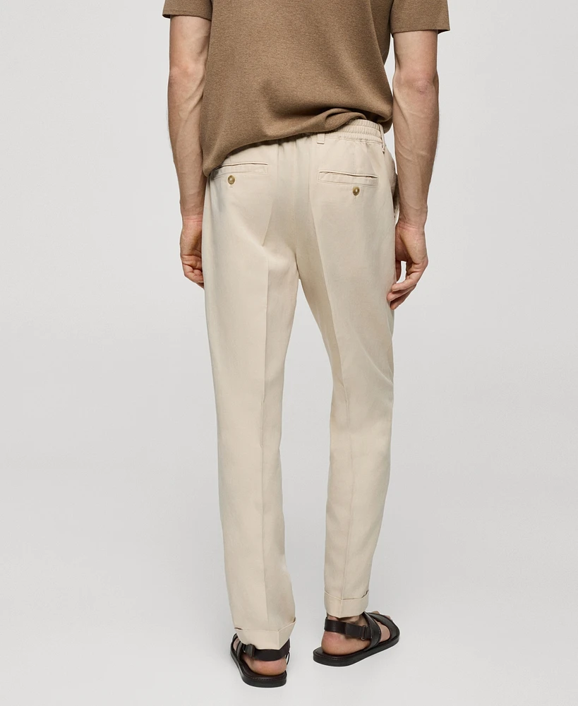 Mango Men's Linen-Blend Slim-Fit Drawstring Pants