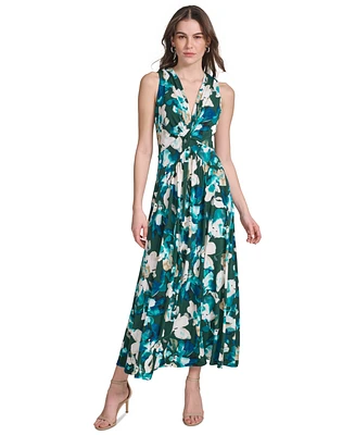 Calvin Klein Women's Printed V-Neck Twist-Front Maxi Dress