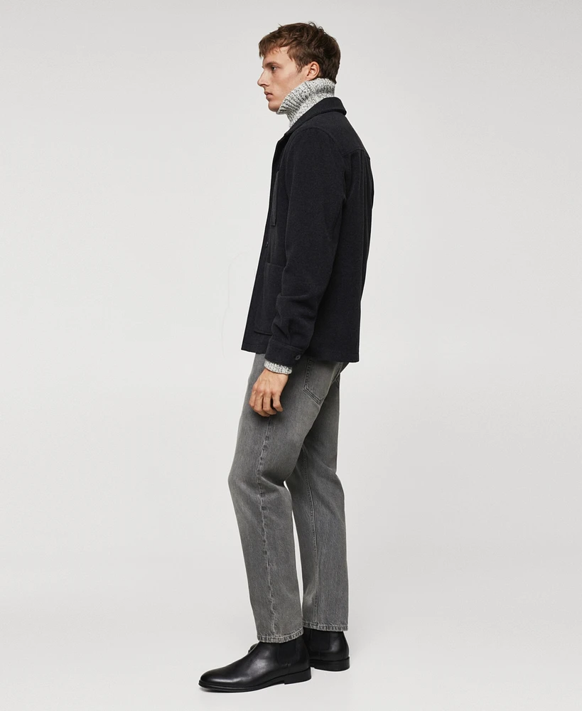 Mango Men's Double-Faced Pockets Detail Wool Overshirt