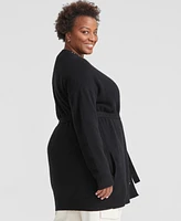 Charter Club Plus Cashmere Bead-Trim Belted Cardigan, Created for Macy's