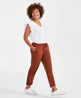 Style & Co Women's Floral-Embroidered Pull-On Pants, Created for Macy's