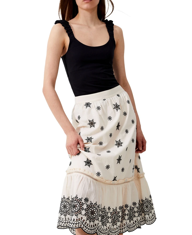 French Connection Women's Embroidered Midi Skirt