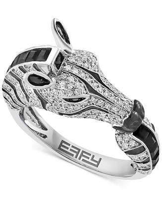 Effy Onyx & Diamond (1/2 ct. t.w.) Zebra Ring in 14k White Gold