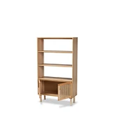 Baxton Studio Faulkner Mid-Century Modern Natural Brown Finished Wood and Rattan 2-Door Bookcase