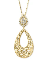 Effy Diamond Teardrop Cluster & Floral Lattice 18" Pendant Necklace (1/3 ct. tw.) in 14k Gold