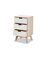 Baxton Studio Halian Mid-Century Modern Two-Tone White and Light Brown Finished Wood 3-Drawer End Table