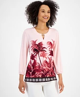 Jm Collection Women's Oasis Palm Chain-Trim Top, Created for Macy's