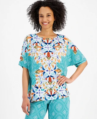 Jm Collection Women's Short-Sleeve Printed Dolman-Sleeve Top, Created for Macy's