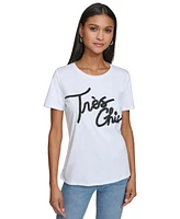 Karl Lagerfeld Paris Women's Tres Chic Fringe-Logo T-Shirt