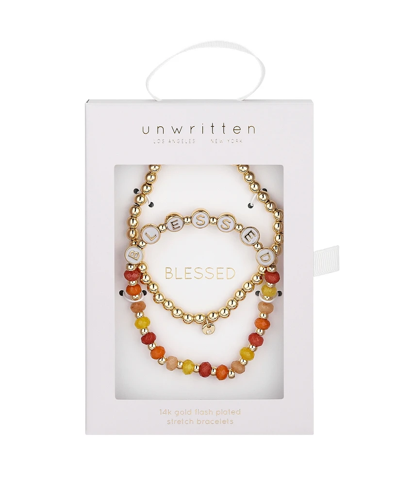 Unwritten Multi Sunburst Quartz Blessed Stone and Beaded Stretch Bracelet Set