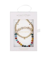 Unwritten Multi Color Quartz Godmama Stone and Beaded Stretch Bracelet Set